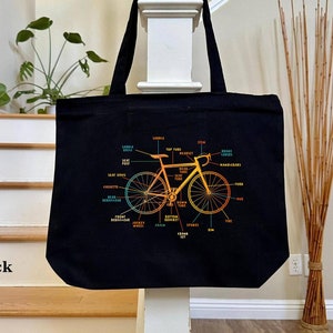 Anatomy Of A Bicycle Tote Bag, Cycling Tote, Cyclist Bag, Gift Bicycle Bag, Biker Bags, Bicycle Tote, Bicycle Lover Gift, Biking Tote Bag