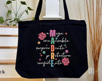 Spanish Madre Canvas Tote Bag, Mexican Mom Gift