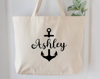 Personalized Anchor Cotton Tote Bag, Nautical Gift