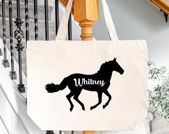 Custom Horse Name Tote Bag, Equestrian Show Shopper, Horse Lover Gift, Canvas Tote for Horse Shows, Personalized Horse Themed Tote Bag