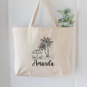 Personalized Canvas Beach Tote Bag, Custom Summer Bag, Large Customized Beach Bag, Personalized Tote