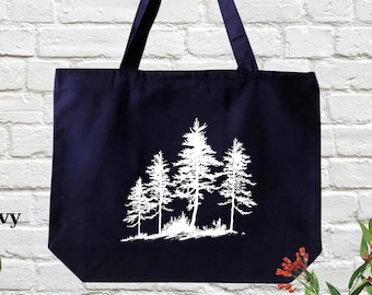 Pine Tree Tote Bag, Evergreen Trees, Forest Tote Bag, Trees Bags, Gift for Nature Lover Bag, Camping Tote Bag, Hiking Bag, ZIPPER Tote Bag