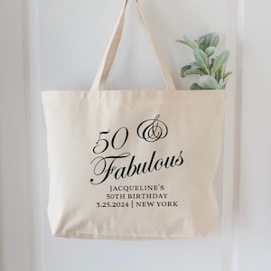 50 And Fabulous Tote Bag, 50th Birthday Tote Bag, Born 1974 Vintage Cotton Bag, Custom Birthday Tote Bag, 50th Bday Bag, Fifty Birthday Bag