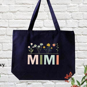 Mimi Tote Bag, Cute Mimi Bag, Mimi Gift Bag, Pregnancy Announcement Gift, New Mimi Gift Tote Bag, Grandma Gift Bag, Gift for Her, Flowers