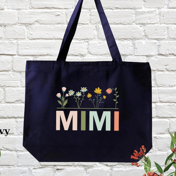 Mimi Tote Bag, Cute Mimi Bag, Mimi Gift Bag, Pregnancy Announcement Gift, New Mimi Gift Tote Bag, Grandma Gift Bag, Gift for Her, Flowers