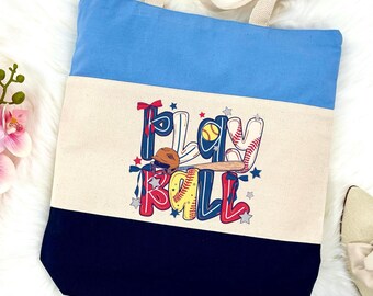 Bolso de lona para béisbol "Play Ball", bolso de lona para el día del partido, para mamás deportistas.