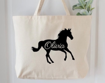 Personalized Horse Tote Bag, Horse Bag, Custom Horse Name Bag, Personalized Horse Tote, Horse Lovers Bag, Horse Lover Gift, ZIPPER Tote Bag