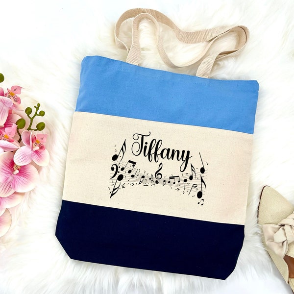 Personalized Music Tote Bags, Custom Music Bag , Canvas Tote Bag, Music Birthday Gift, Piano Lesson Bag, Music Gifts, Music Teacher Bag Gift