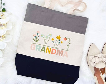 Wildflowers Grandma Tote Bag For Grandma Gift, Grandma Tote Bag, Christmas Gift, New Grandma Gift Grandma Bag, Grandma Bag, Cute Grandma Bag