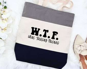Bolso de mano WTF para amigos catando vino, bolso para amigos, bolso divertido, bolso divertido para amigos bebiendo vino, bolsos para amigos amantes del vino, bolso WTF, bolso para amantes del vino