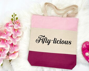 Vintage 50th Birthday Tote Bag - Natural Canvas Reusable Shopping Bag, 15x15 Or 15x18 Inches