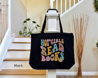 Hot Girls Read Tote Bag, Bookish Canvas Bag, Reusable Library Book Bag, Ideal Book Lover Gift, Bookish Tote Bag, Hot Girls Read Books