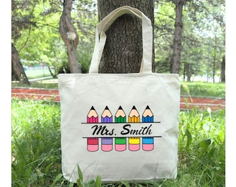 Personalized Teacher Tote Bag, Custom Name Canvas Bag, School Teacher ...