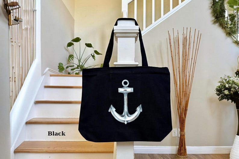 Bolso de playa con ancla náutica, bolso elegante con temática marina para ir de compras, regalo ideal para amantes del mar, bolso de playa con ancla imagen 5