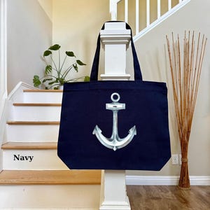 Bolso de playa con ancla náutica, bolso elegante con temática marina para ir de compras, regalo ideal para amantes del mar, bolso de playa con ancla imagen 1