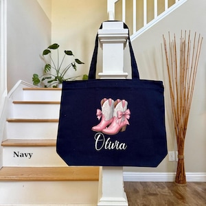 Custom Name Cowgirl Boot Tote Bag, Personalized Western Style Bag for Bachelorette Party Gift, Cute Tote for Bride to Be, Custom Tote Bag