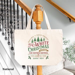 White Christmas Tote Bag, Canvas Grocery Bag for Holiday Shopping, Perfect Gift for Her or Secret Santa, Cute Tote, Festive Christmas Bag