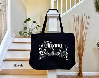 Custom Name Musical Tote Bag, Personalized Music Lover Gift, Great for Piano Students & Teachers, Personalized Music Tote Bag for Women