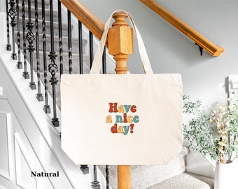 Have A Nice Day Canvas Tote Bag, Retro Smile Design, Eco-Friendly Shopping Bag, Perfect Gift for Her, Retro Aesthetic Have A Nice Day Tote