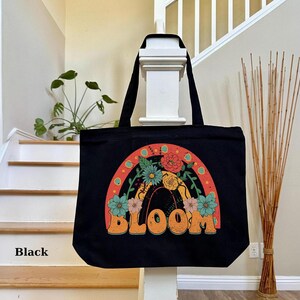 Floral Tote Bag Bloom Design, Reusable Canvas Flower Bag for Shopping, Mother&#39;s Day Gift for Her