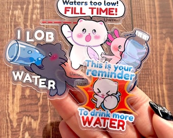 Hydrated Cat & Axolotl Clear Sticker | Waterproof Kawaii Decal