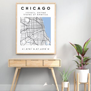 Chicago USA Karte | Chicago Chicago Digitale Karte | Minimalistische Digitale Karte | Druckbare Karte | Karte von Illinois | Chicago-Illinois-USA Digitale Karte
