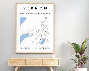 Vernon BC Map | Vernon British Columbia Digital Map | Minimalistic Digital Map | Printable Map | British Columbia Map | Digital Print