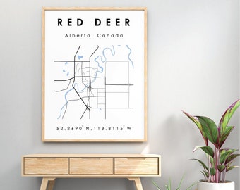 Red Deer AB Map | Red Deer Alberta Digital Map | Minimalistic Digital Map | Printable Map | Alberta Map | Digital Map