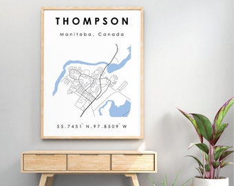 Thompson MB Map | Thompson Manitoba Digital Map | Minimalistic Digital Map | Printable Map | Digital Map | Map of Manitoba Digital