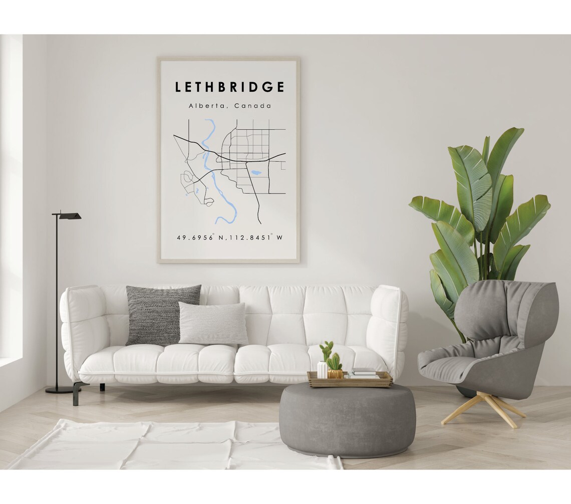 Lethbridge AB Map | Lethbridge Alberta Digital Map | Minimalistic ...