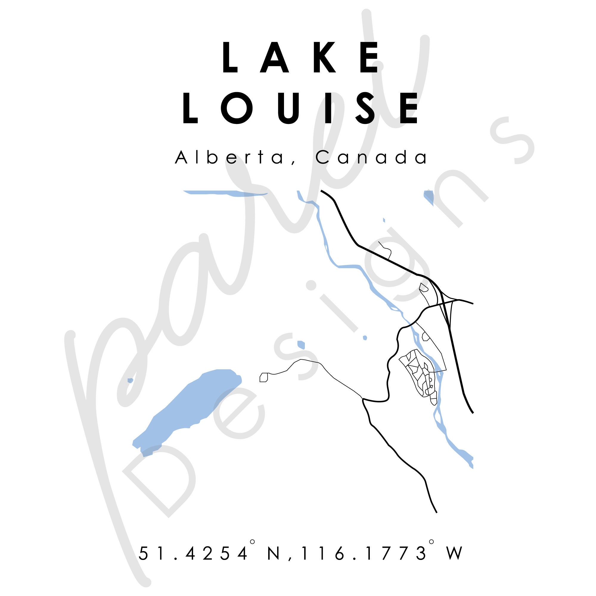 Lake Louise Map Lake Louise Digital Map Minimalistic Etsy Canada
