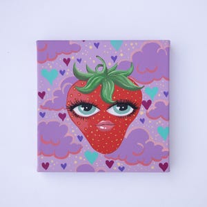 Sweet Strawbaby | acrylic painting on 6x6 stretched canvas