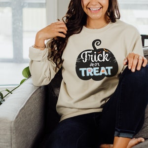 Grappig Trick or Treat-spooktrui, retro Halloween-stijl