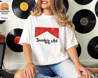 Smokin' Hot Graphic Tee, Distressed Red Design, Retro TShirt
