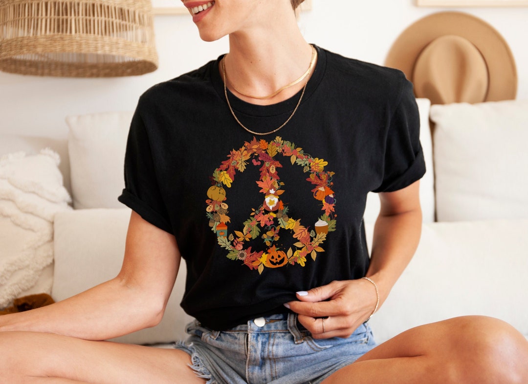 Fall Peace Sign T-shirt, Leaves & Pumpkin Graphic - Etsy