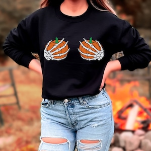 Pumpkin Boob Sweatshirt Funny Pumpkin Sweatshirt Skeleton Boob Sweatshirt Skeleton Hands Sweatshirt Funny Fall Sweatshirt Gift Etsy UK