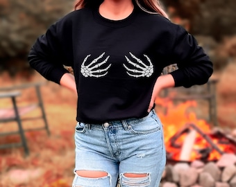 Sweatshirt Skeleton Hands Boob, grappige herfst ronde hals