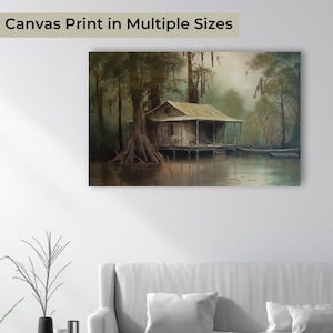 On the Bayou Canvas Print - Louisiana Swamp House Art