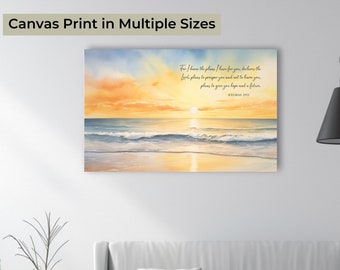 Jeremiah 29:11 Sunrise Canvas Print - Watercolor Christian Wall Art - 'For I Know the Plans I Have for You' Hopeful Seascape