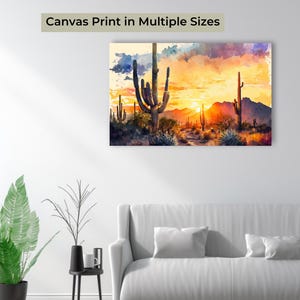 Saguaro Desert Sunset Watercolor Print on Canvas Arizona Painting  Southwest Art - Available in 5 Sizes