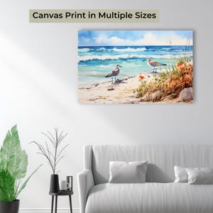 Sandpipers&#39; Sanctuary Canvas Coastal Gallery Art Watercolor Beach Painting Ocean Artwork for Beach House Decor Beachy Wall Art for Airbnb