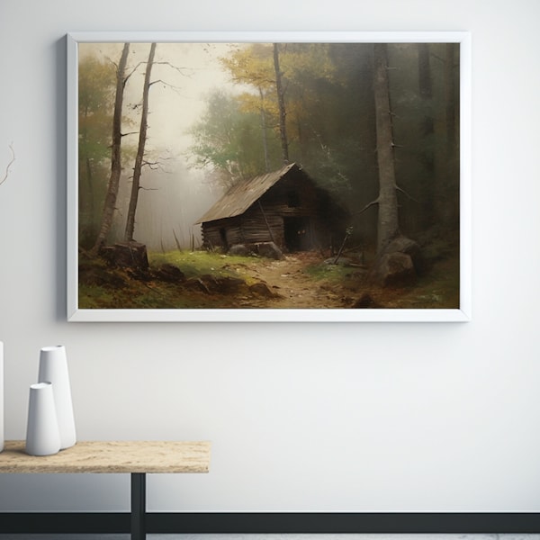 The Forgotten Retreat Oil Painting Digital Download Cottagecore Painting of an Old Cabin in the Woods