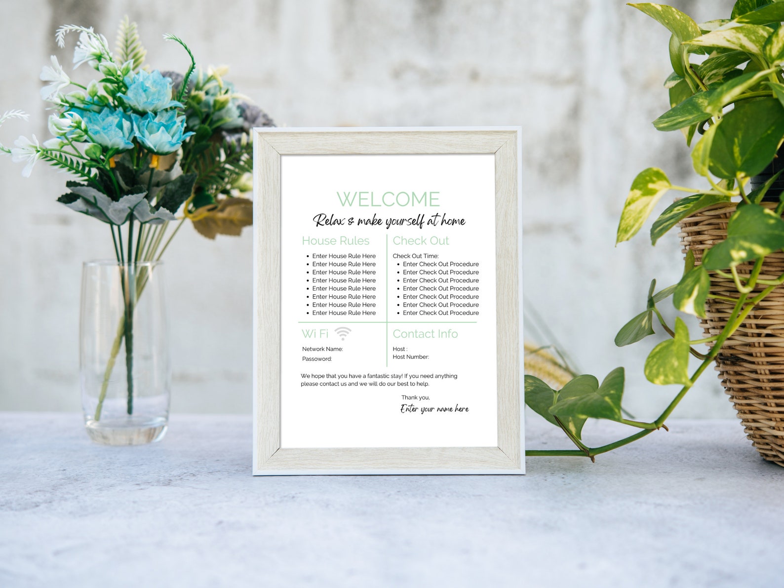 Vacation Rental Signs PRINTABLE BUNDLE Fresh Green Modern Signage House ...