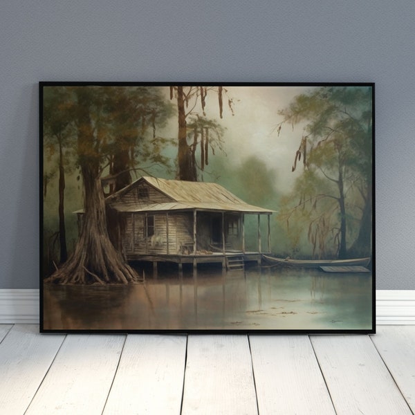 On the Bayou Oil Painting Cottagecore Digital Download Printable Wall Art Nature Scene Southern Charm Louisiana Swamp