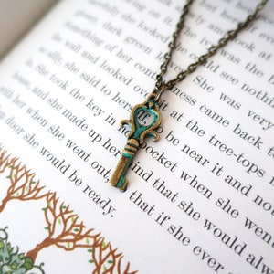Secret Garden Key Necklace, Style #1, Victorian Cottagecore Gift, Gilded Bronze/Oxidized Copper Charm, Hypoallergenic Bronze or Silver Chain