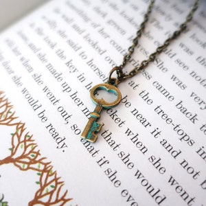 Secret Garden Key Necklace, Style #4, Victorian Cottagecore Gift, Gilded Bronze/Oxidized Copper Charm, Hypoallergenic Bronze or Silver Chain
