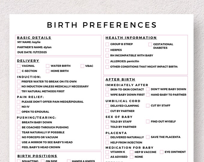 Birth Plan Template Editable Birth Plan Template Printable Birthing