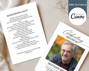 Funeral Program Template for Men | Funeral Program Template | Celebration of Life | Obituary Template | Order of Service | Funeral Cards