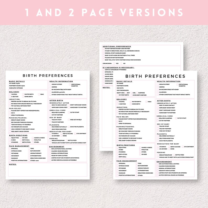 Birth Plan Template Editable Birth Plan Template Printable Birthing ...
