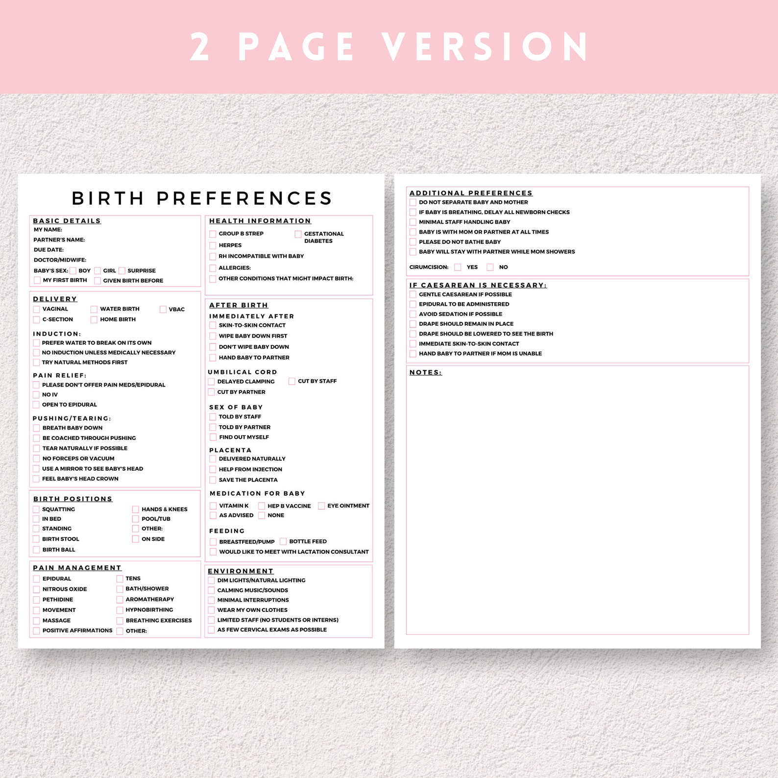 Birth Plan Template Editable Birth Plan Template Printable Birthing ...